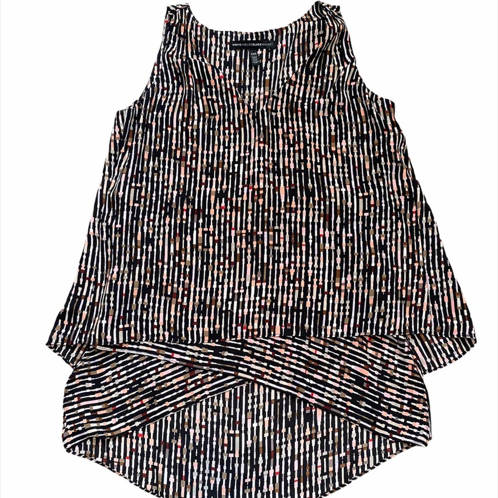 WHBM Modern Print Sleeveless Flyaway Hi-Low Blouse